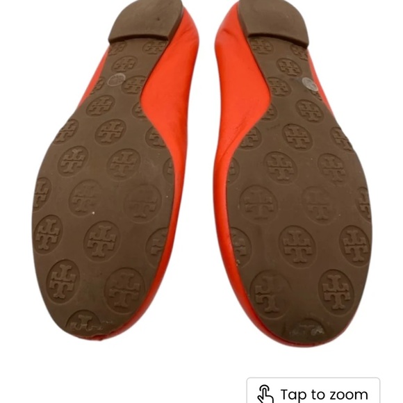 Tory Burch Red / Orange  leather travel Ballet Flats gold hardware size 8 - Picture 8 of 8